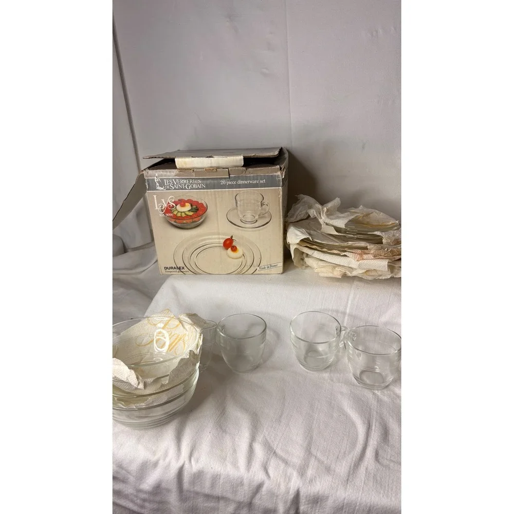 Duralex Lys 20 Piece Clear Tempered Glass Dinnerware Set Saint-Gobain France